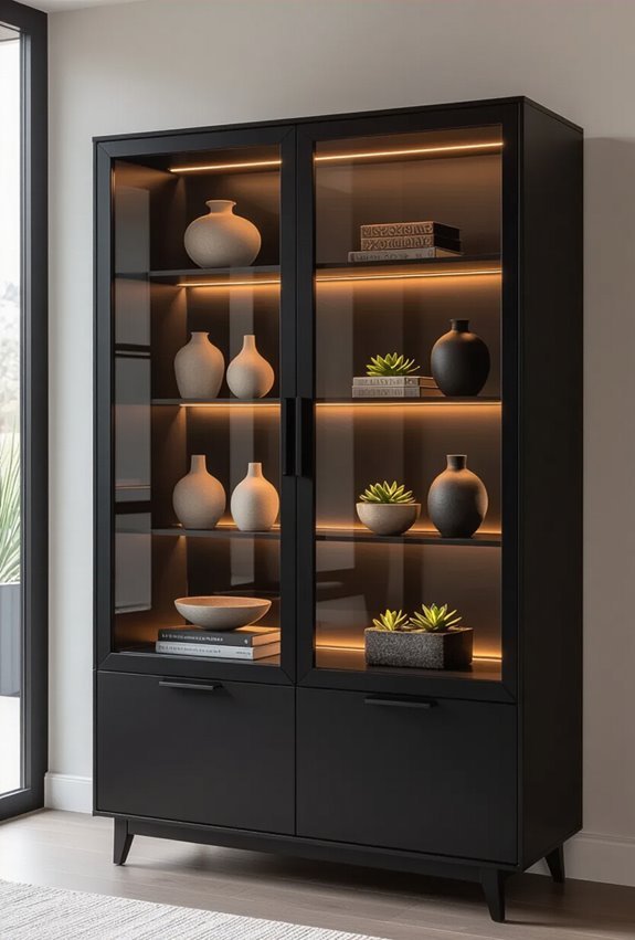 black cabinet illuminated display