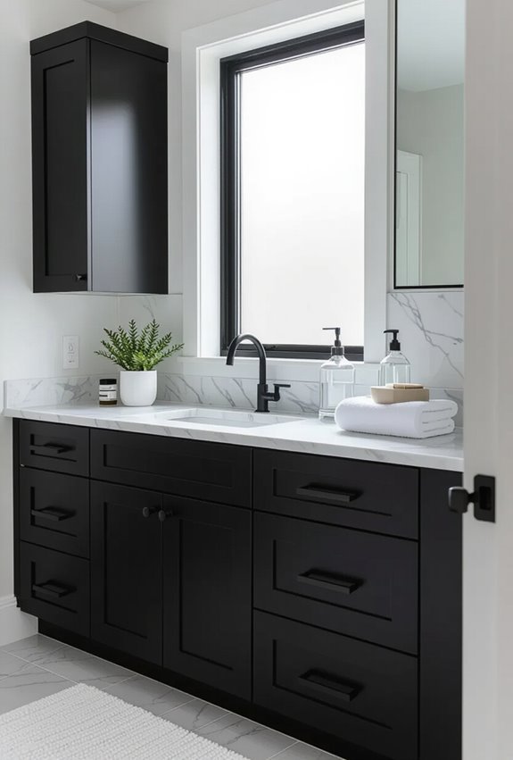 black cabinets brass accents