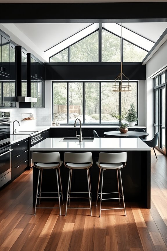 black cabinets enhance flow