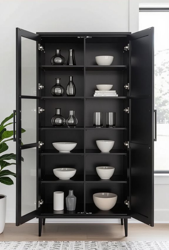 black cabinets with adjustable shelves