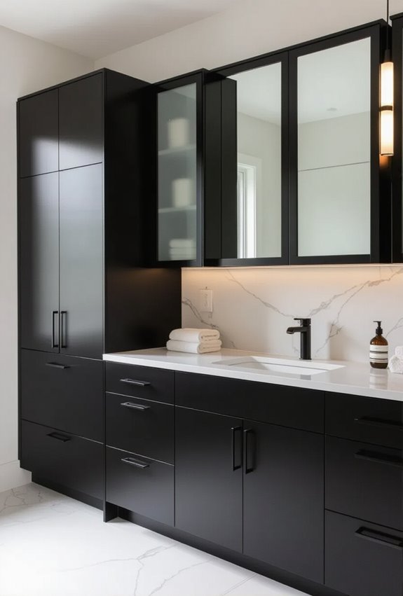 black cabinets with frosted glass