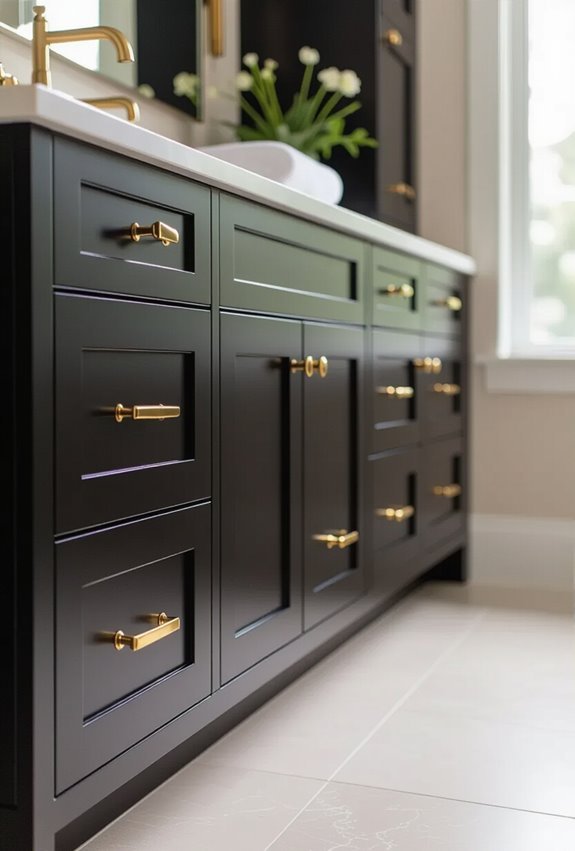 black cabinets with gold