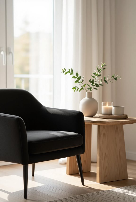 black chairs wood tables
