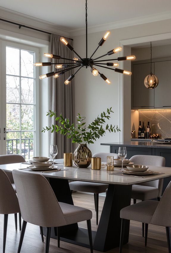 black chandeliers with metallics