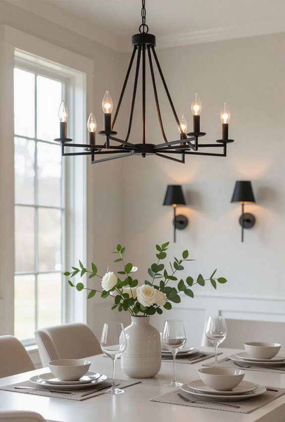 black chandeliers with sconces