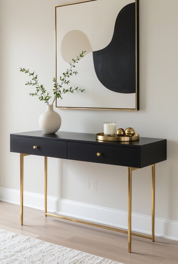 black console with brass accents