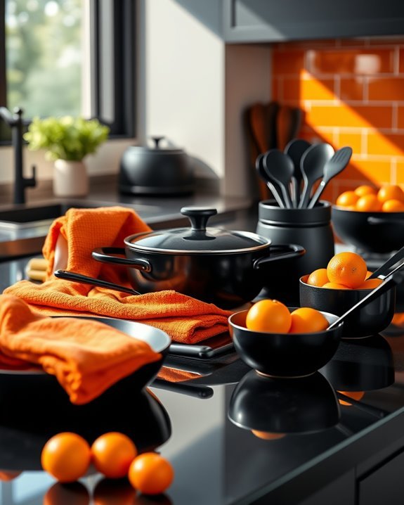 black cookware vibrant utensils