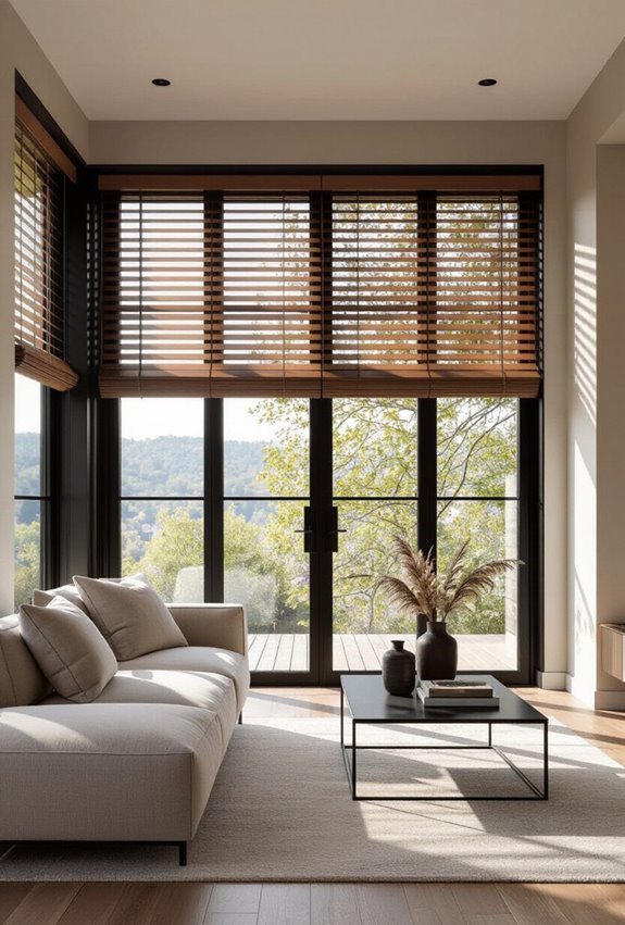 black drapes oak blinds