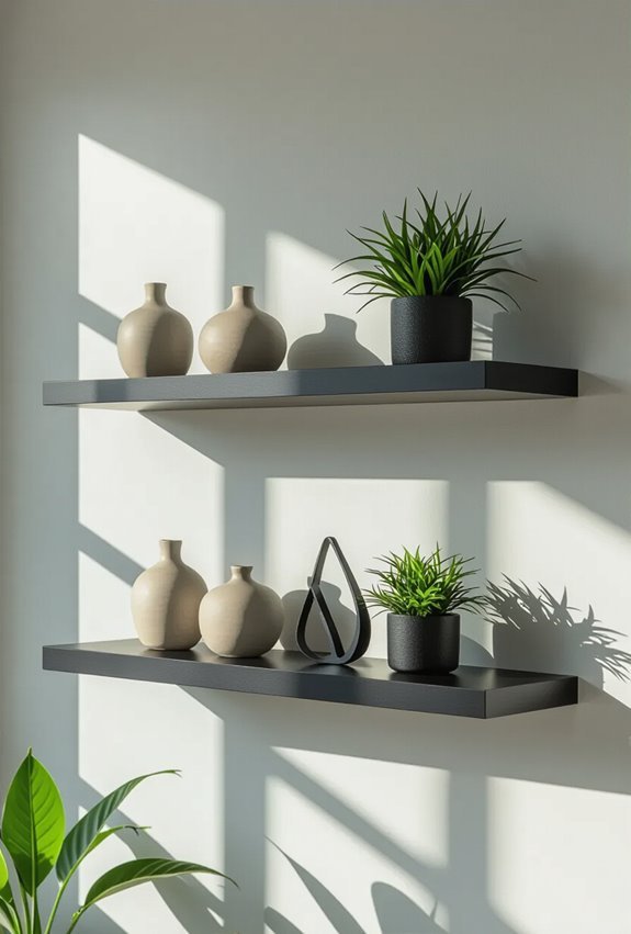 black floating shelves hidden