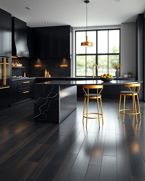 black flooring gold accents