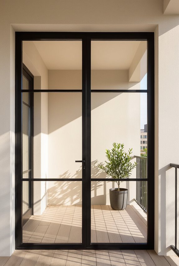 black framed sleek balcony windows