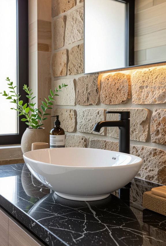 black granite with rustic stone