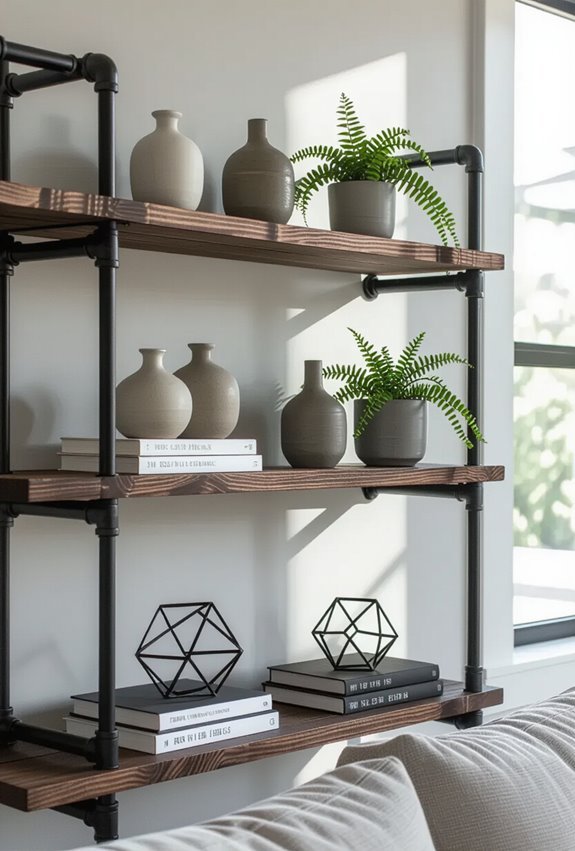 black industrial pipe shelving
