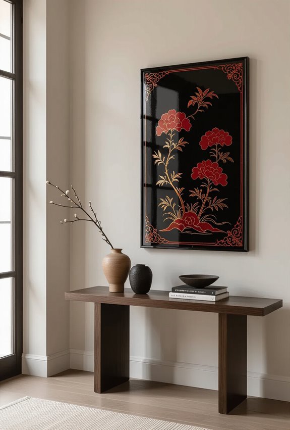 black lacquered gilt panels