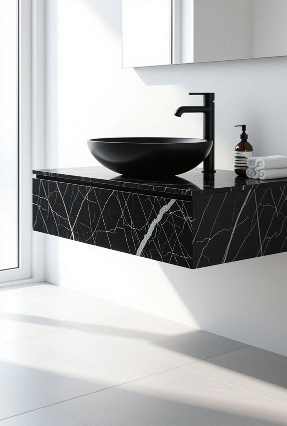 black marble floating vanity