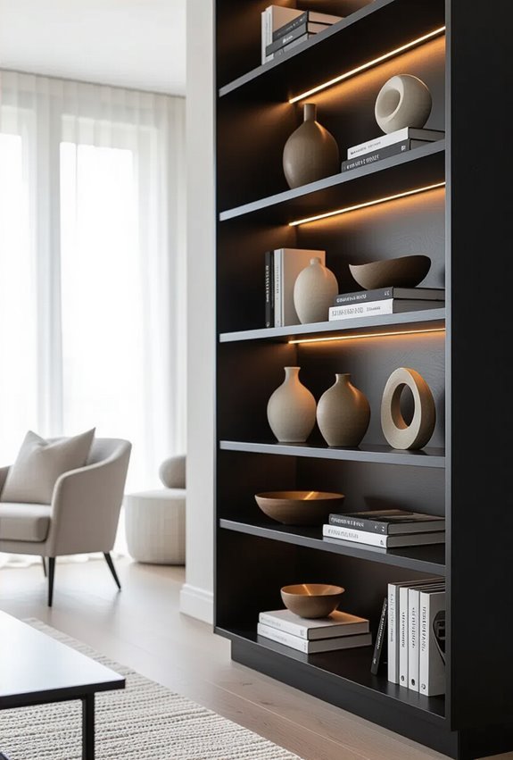 black shelves with lighting