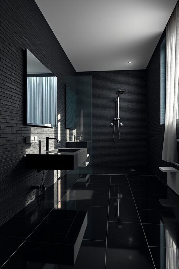black tiles dramatic lighting