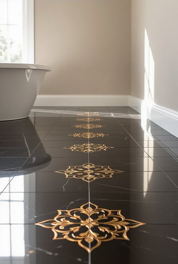 black tiles with gold inlays