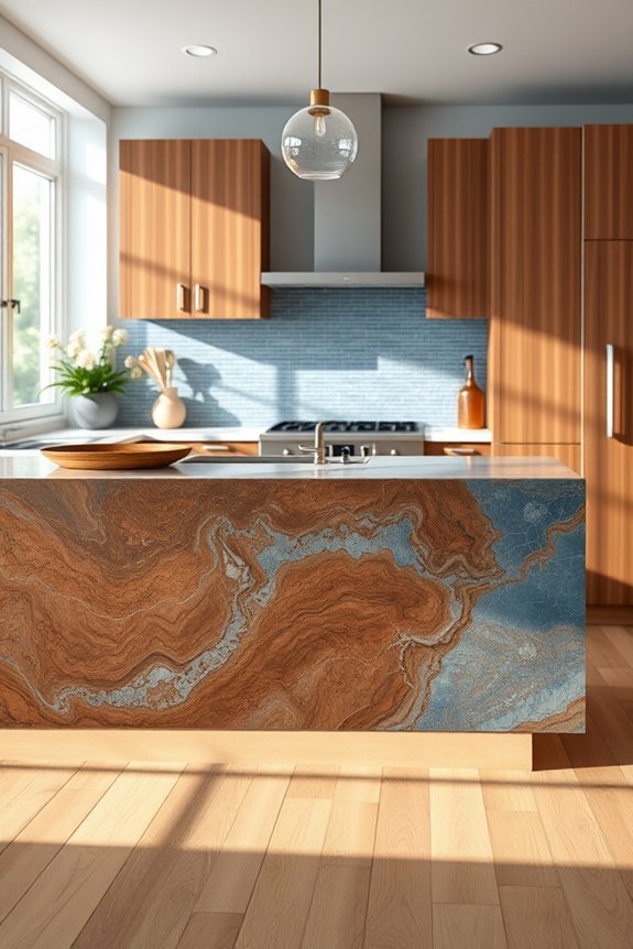 blue and brown countertops