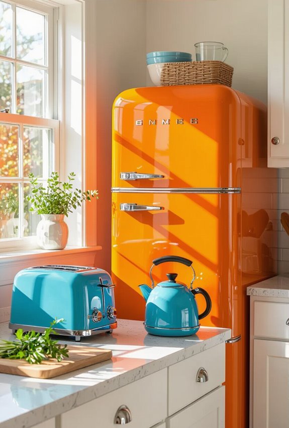 blue and orange retro kitchen