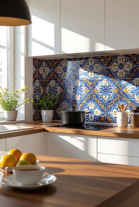blue brown geometric mosaic tiles