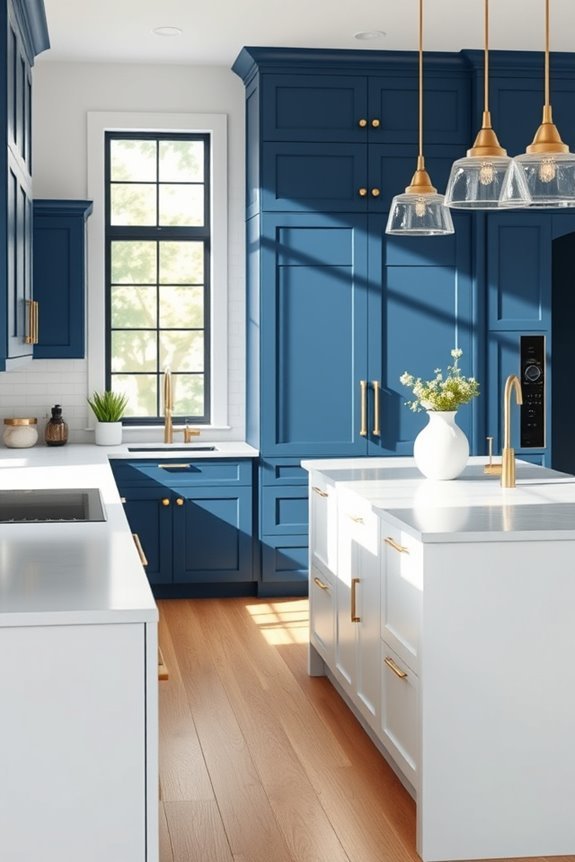 blue cabinets white bar