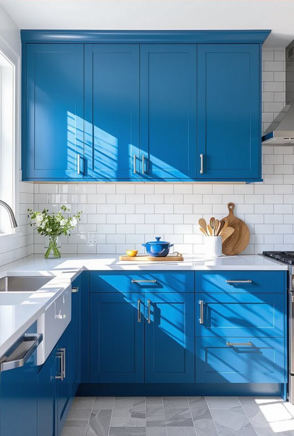 blue cabinets white subway