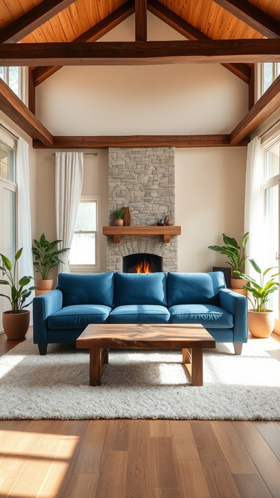 blue couch rustic charm