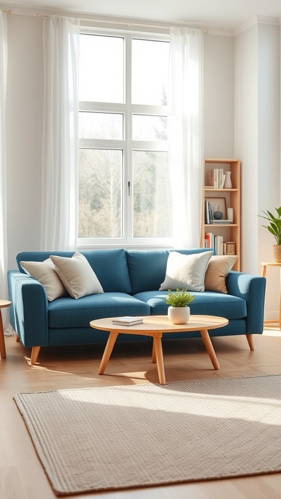 blue couch scandinavian elegance