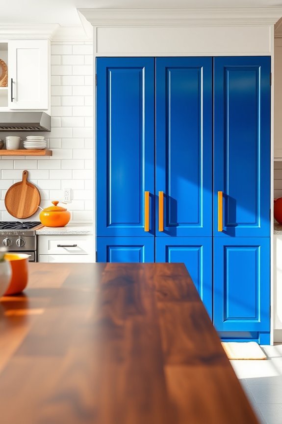 blue doors orange handles