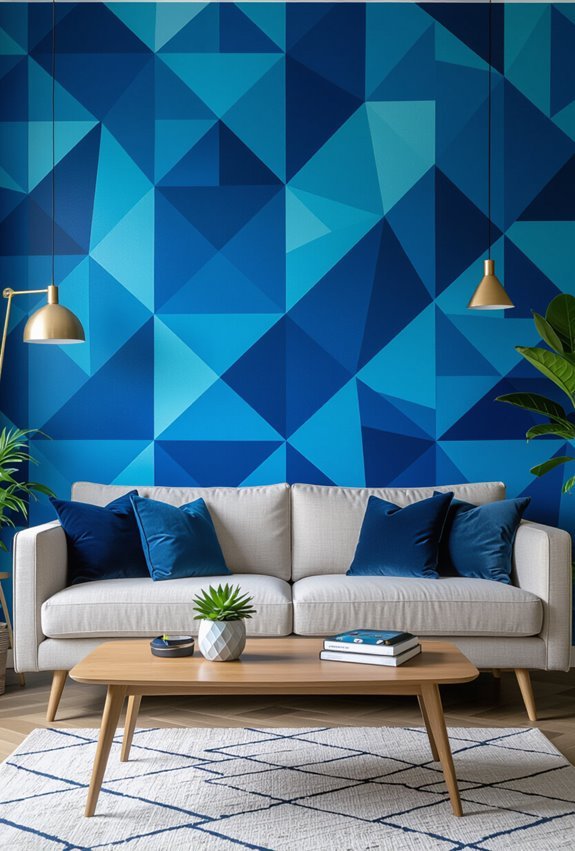blue geometric patterned walls