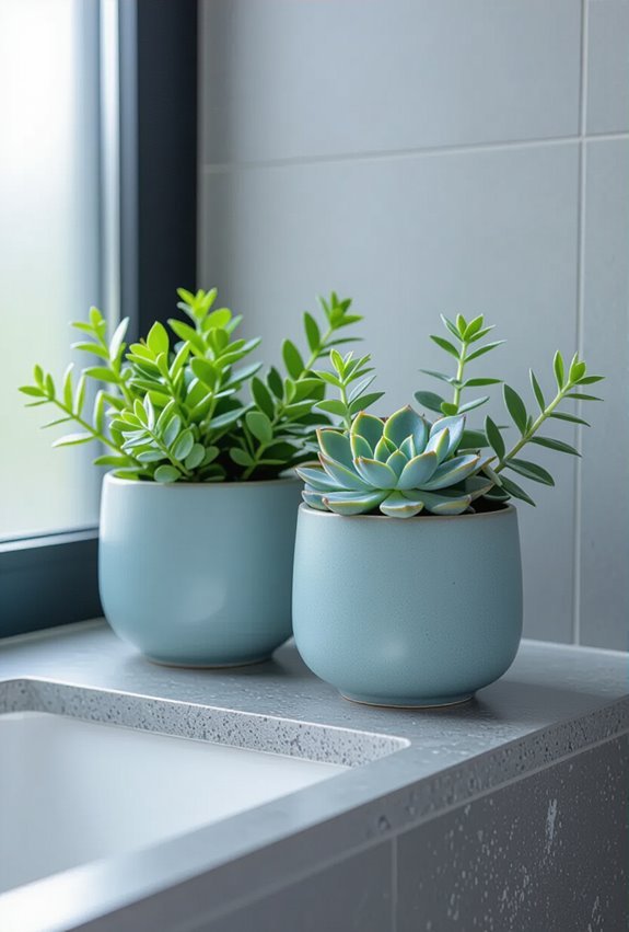 blue grey greenery refreshes space