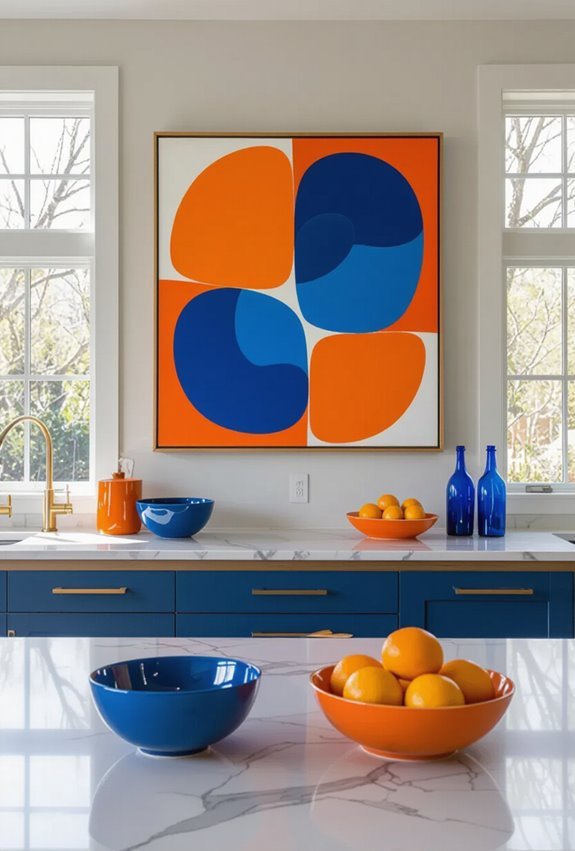 blue orange art balances kitchen