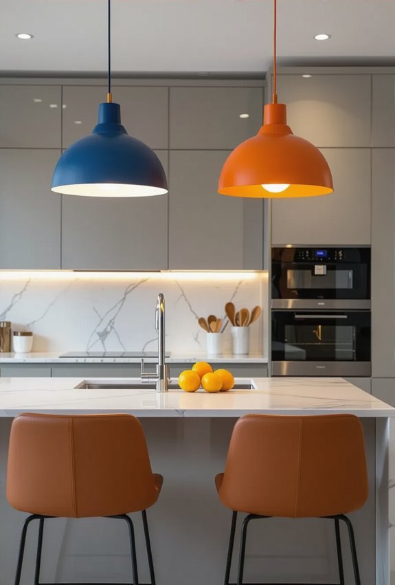 blue orange layered kitchen lighting