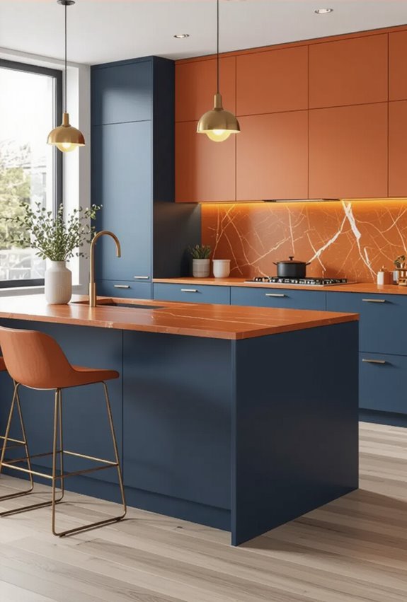 blue orange textured kitchen surfaces