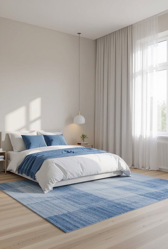 blue rug anchors bedroom