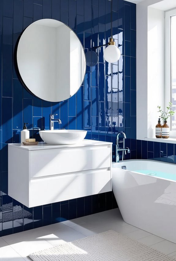 blue vertical subway tiles
