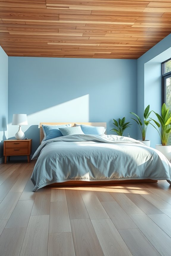 blue wood bedroom aesthetic