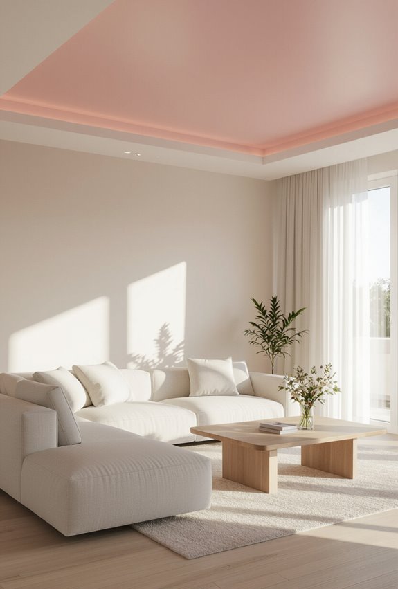 blush ceilings create cozy glow
