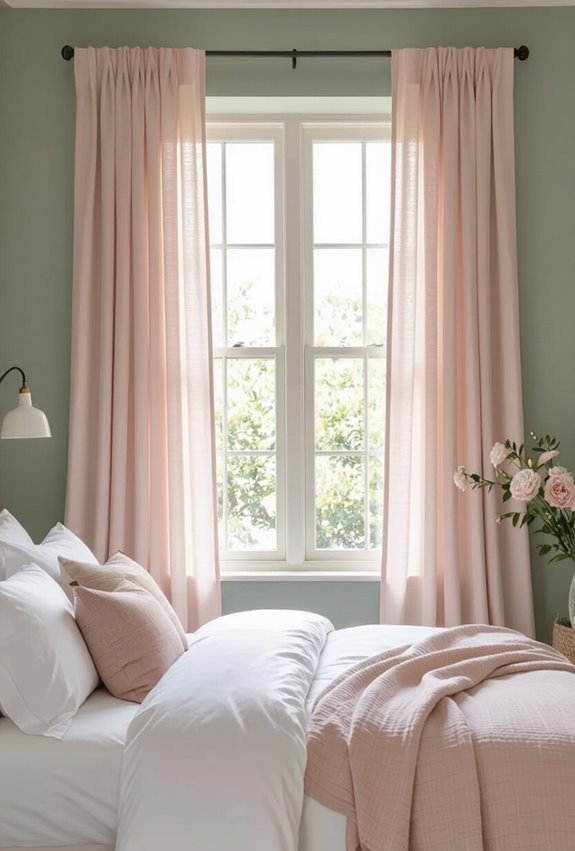 blush curtains against sage