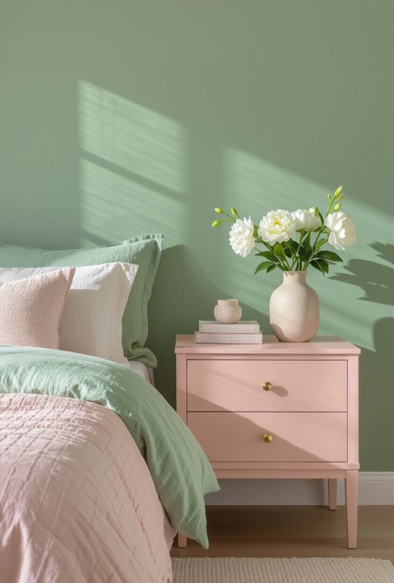 blush lacquer nightstands with brass
