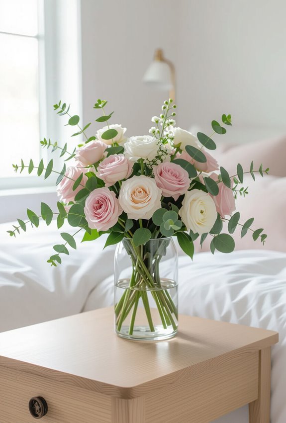 blush roses and eucalyptus