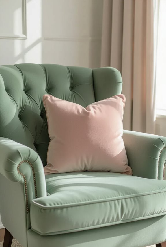 blush velvet pillows on sage