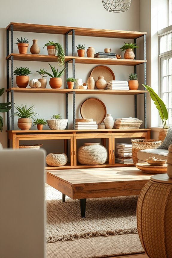 boho open shelving installation