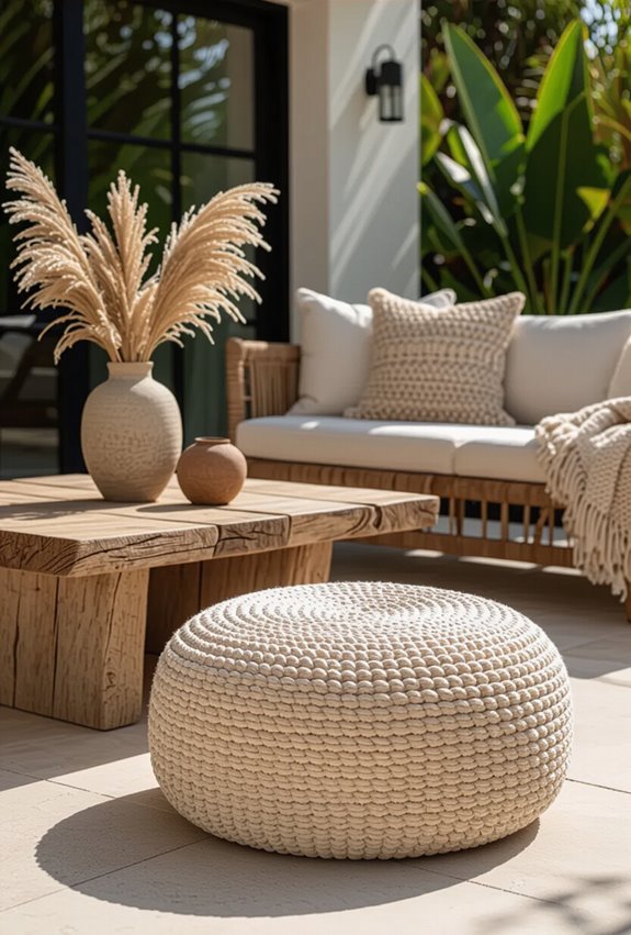 boho woven poufs with storage
