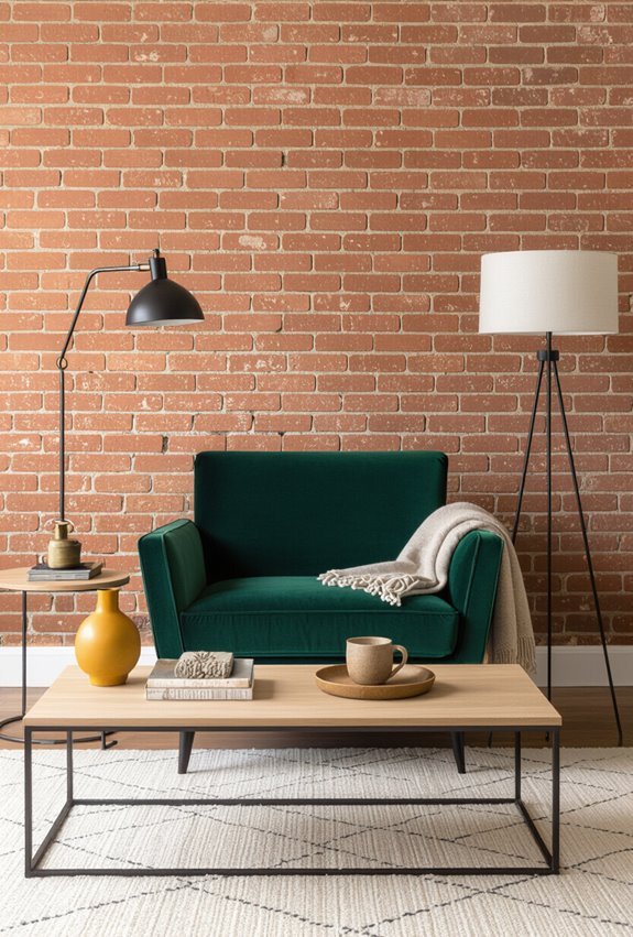 bold accents highlight brick