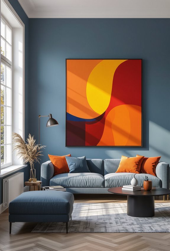 bold art accentuates grey blue