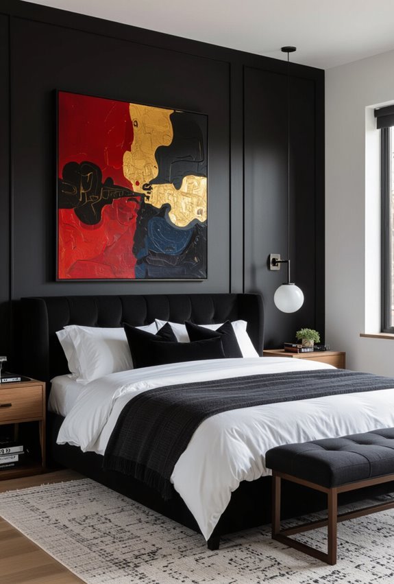 bold artwork energizes black bedrooms