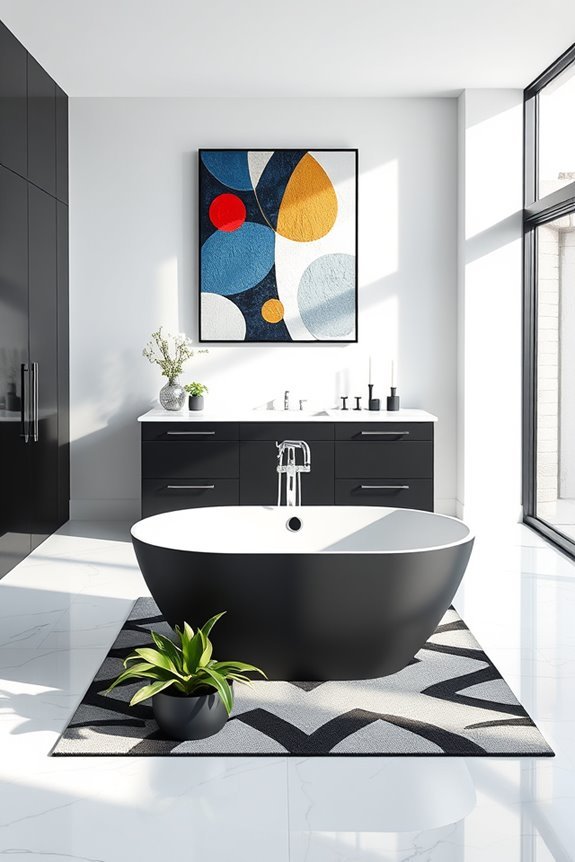 bold artwork enhances bathrooms