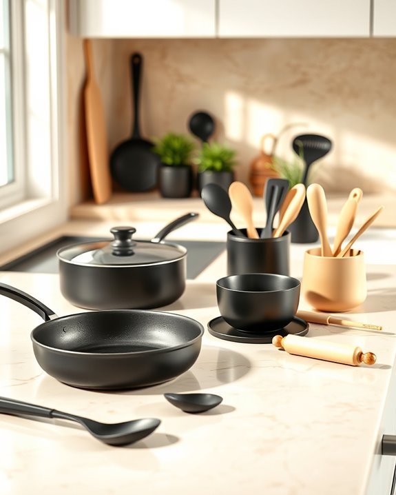 bold black and beige utensils